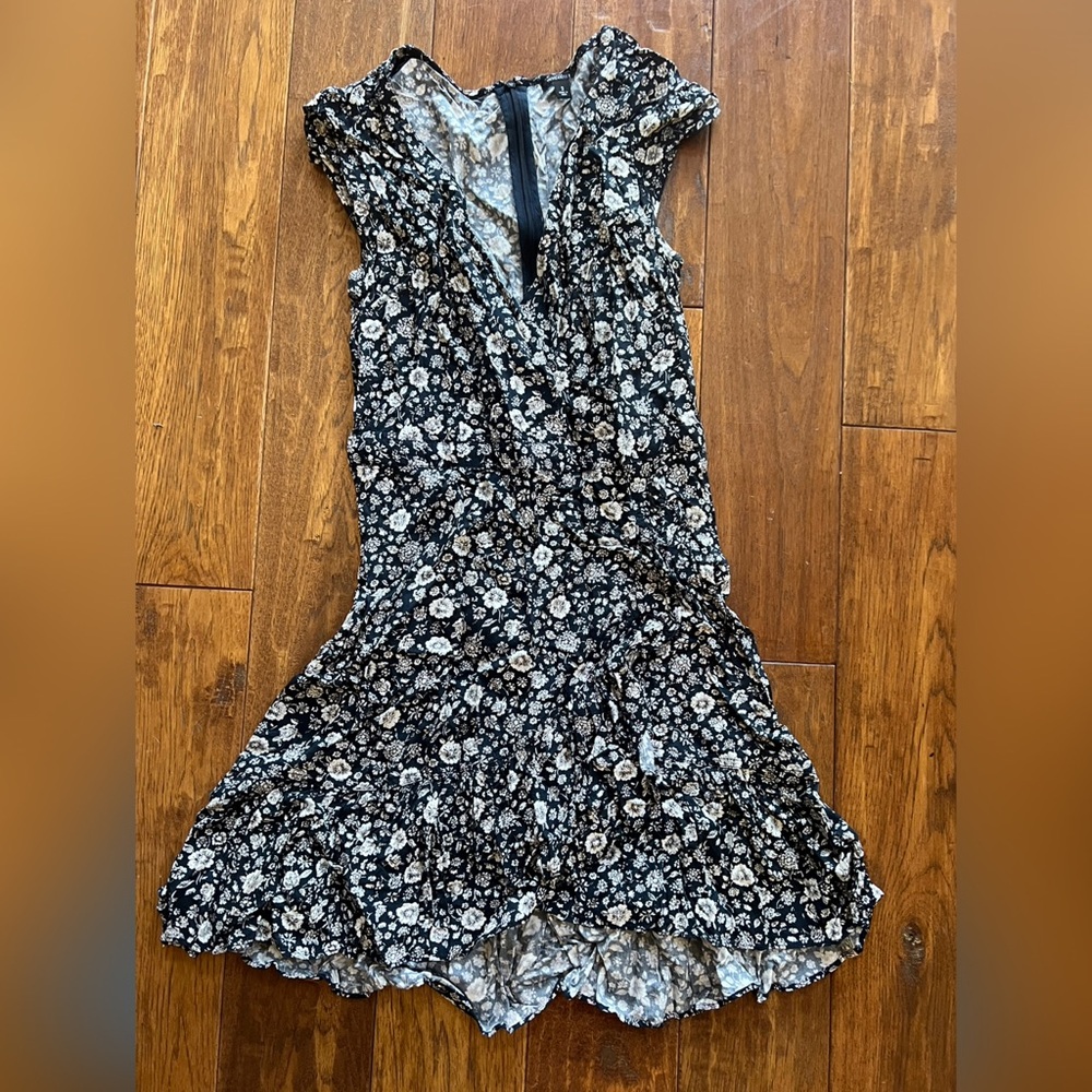 J Crew Mercantile blue and white Floral flutter sleeve Ditsy print Dress Sz M